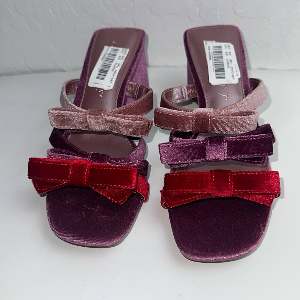 Copper Key Primrose Color Block Three Strap Bow Velvet Dress Sandals